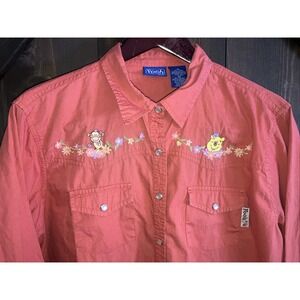 Vintage Disney Winnie the Pooh Shirt Womens XLarge Red‎ Pearl Snap Button up